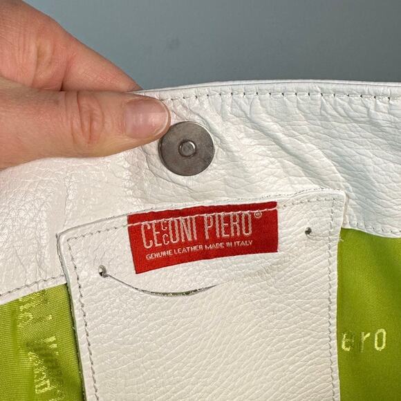 Vintage Cecconi Piero Leather Hand Painted Floral White Pebble Shoulder Bag - Picture 10 of 14